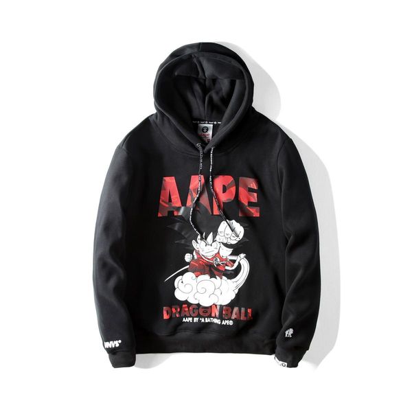 

designer mens hoodies american trend camouflage couple sun wukong pattern printing sweater cotton plus velvet thick jacket, Black