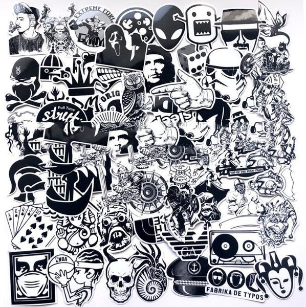 

60 черный и белый неповторяющихся classics наклейки ноутбук камера scooter вагонетки чехол для ноутбука скейтборд наклейки граффити наклейки