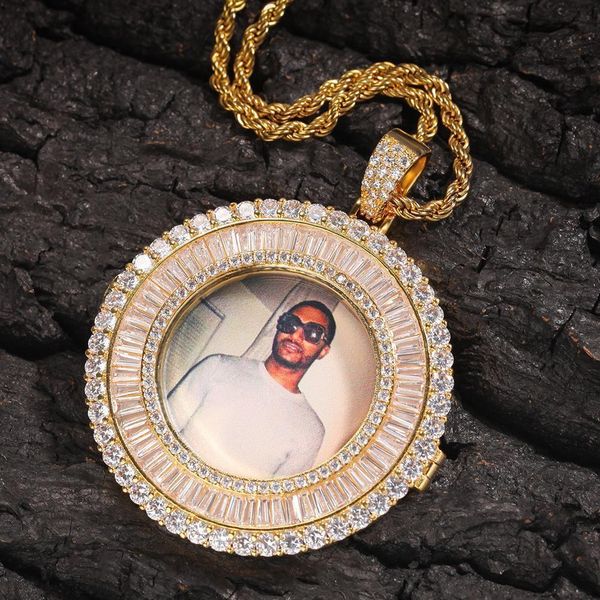 

designer luxury real gold plated bling diamond custom p round medallion pendant necklace square zirconia diy jewelry gifts for men women, Silver