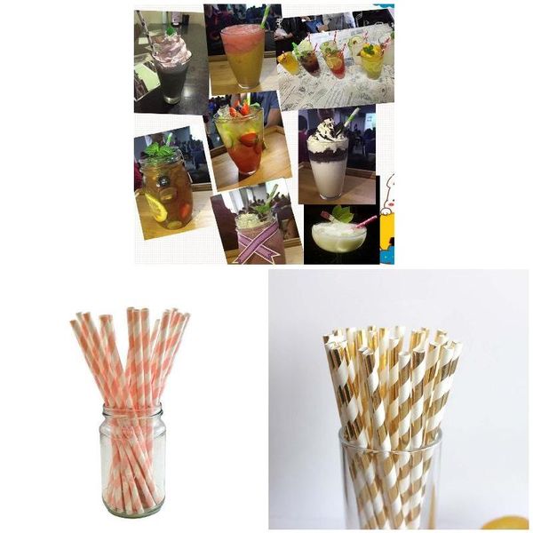

25pcs vintage stripe drinking straw metallic gold and pink stripy paper straws le66