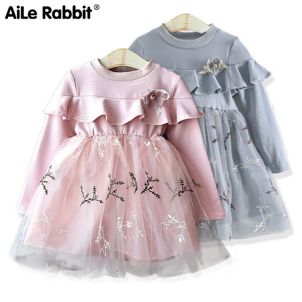 

2019 new girls autumn princess dress Â children's temperament elegant cute stitching long-sleeved bud silk gauze dress for girls, Red;yellow