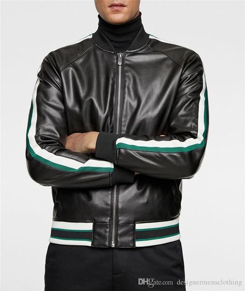 

куртки зимние pu с длинным рукавом стенд воротник тонкий мужские пальто повседневная черная мужская верхняя одежда с застежкой-молнией полос, Black;brown