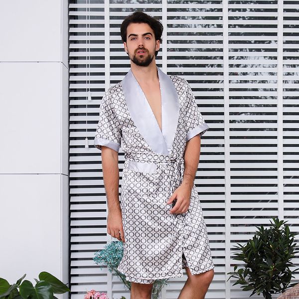 

men's sleepwear print kimono bathrobe gown nightdress men intimate lingerie home dress lougne robe oversize 4xl 5xl, Black;brown