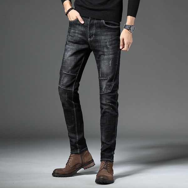 

new fashion men jeans brand straight fit ripped jeans italian designer distressed denim homme, Blue