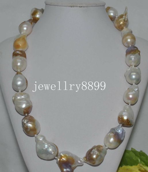 

fine pearls jewelry natural rare 15*20mm baroque nucleated pearl necklace, Black