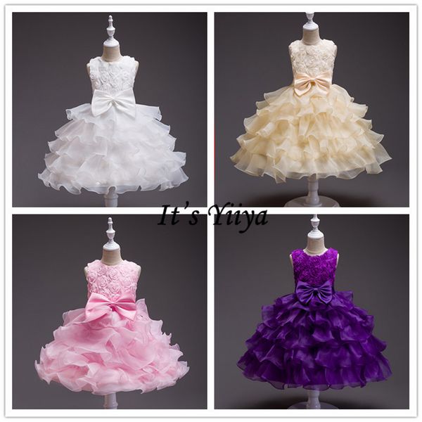 

it's yiiya flower girl dress 8 colors sleeveless girls ball gown wedding party o-neck floor length kids elegant dresses 559, Red;yellow