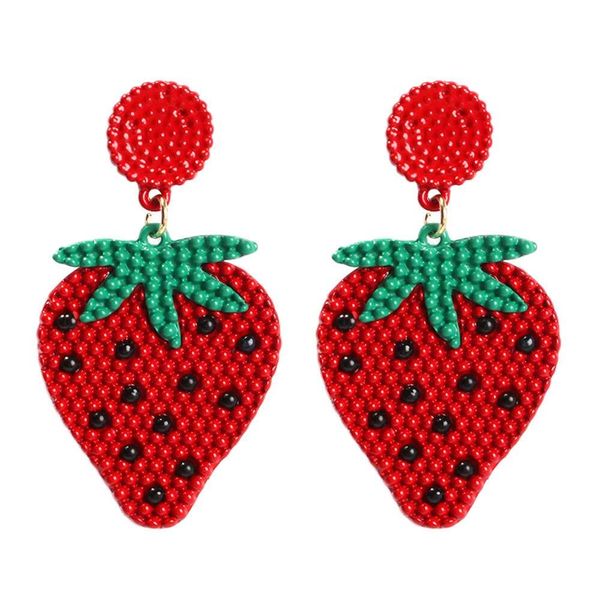 

summer fruit dangle earrings for women lemon strawberry watermelon banana chandelier earring bohemian holiday style beads colorful jewelry, Silver
