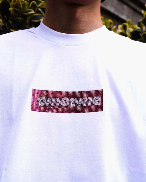 

19ss box logo x swaroovski 25th anniversary tee men women couple summer fashion casual street t-shirt s-xl, White;black