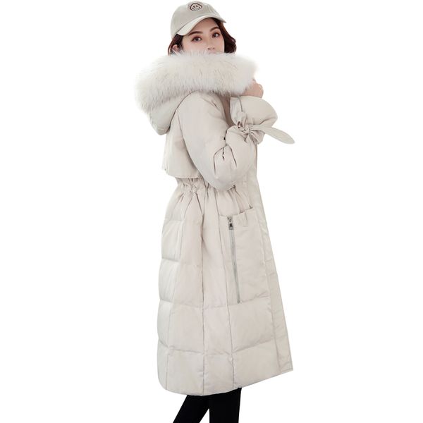 

large real fur 2019 winter jacket women white duck down parka jackets natural raccoon fur collar female winter coat women parkas, Black