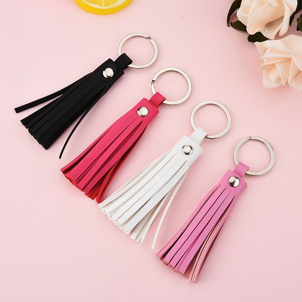 

simle pu leather tassel keychain fringe long tassel pendant keychain for women car phone hanging bag amall gift, Silver