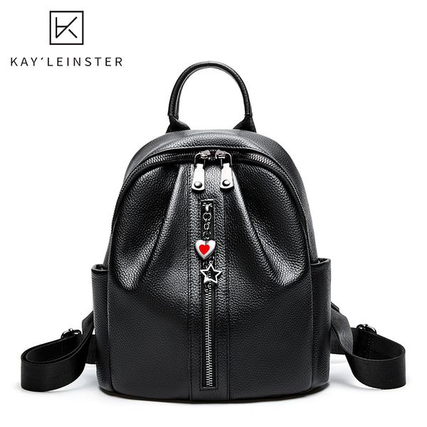 

new genuine leather women backpack large capacity girls school bags simple fashion black female travel bag mochila feminina