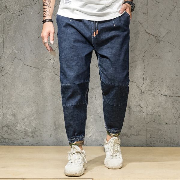 

2019 popular new design jeans men casual loose stretch denim elastic waist drawstring jean plus size 30-46 psmj36, Blue