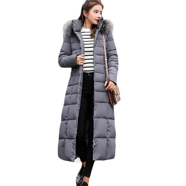 

winter plus size down cotton women 2019 korean slim hooded long section cotton women's casual fur collar down coat e078, Tan;black