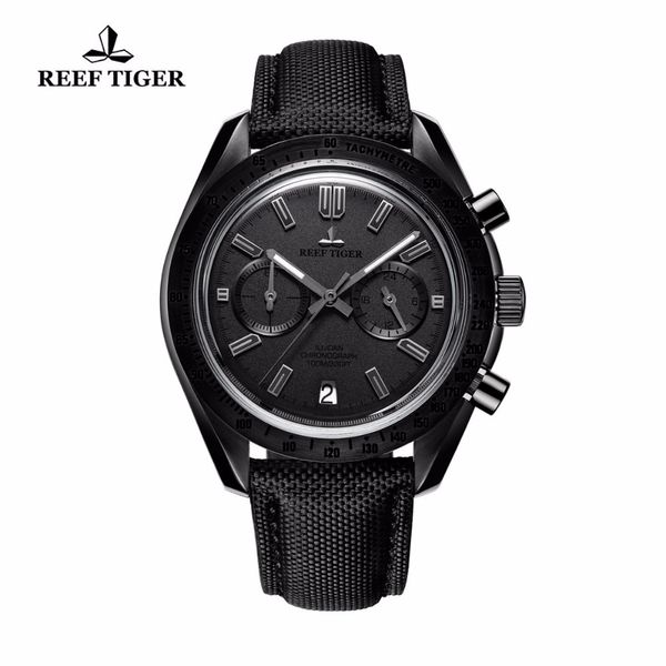 

reef tiger/rt designer sport watches mens calfskin nylon strap luminous quartz watches with chronograph rga3033 t200409, Slivery;brown