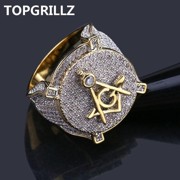 

rillz hip hop gold color plated brass iced out micro pave cubic zircon masonic ring charm for men gifts with 7 8 9 10 11 j190714, Slivery;golden