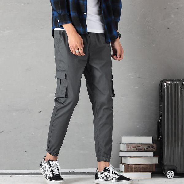 

мужские повседневные брюки шаровары японские брюки спортивные свободные большой размер мульти карманы 2019 черный синий серый m-7xl, Black