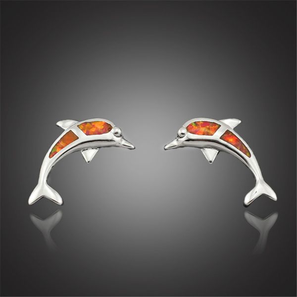 

fashion new stud earrings temperament female models dolphin inlaid zircon opal ear jewelry, Silver