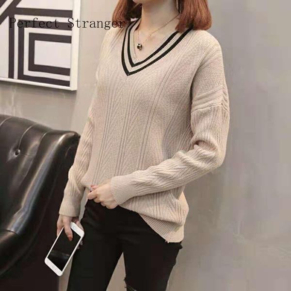 

2020 spring new arrival korean v collar long sleeve woman sweater, White;black