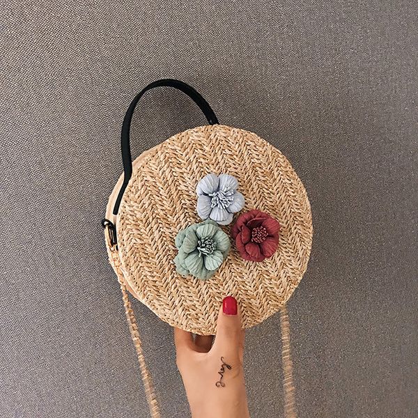 

xiniu fashion new women round shoulder bag weave ladies straw chain crossbody bag casual flower handbag bolsa femininal #0712