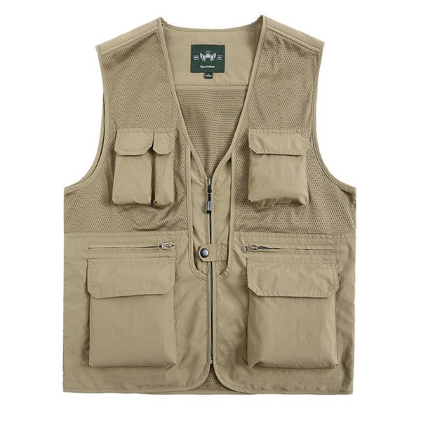 

outdoor summer tactical men waistcoat thin mesh sleeveless multi pocket fishing ventilation waterproof pgraphy vest, Gray;blue