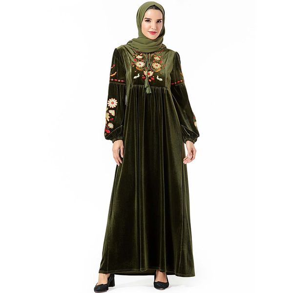 

middle east fashion robe women's long sleeve gold velvet embroidered dress saudi arabia muslim dubai ramadan abaya dress, Red