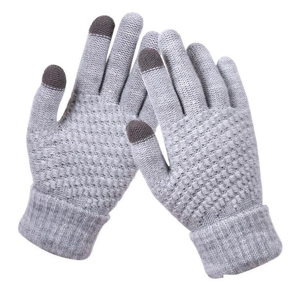 

selling fashion women winter warm long knitted touch screen gloves, Blue;gray