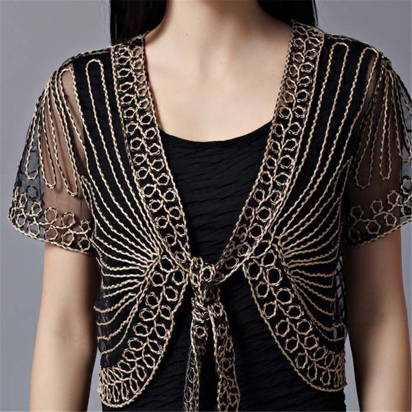 

daddy chen summer mesh cardigan cropped cardigan short sleeve v neck lace shawl jacket outside summer womens thin coat spiderweb, Black;brown