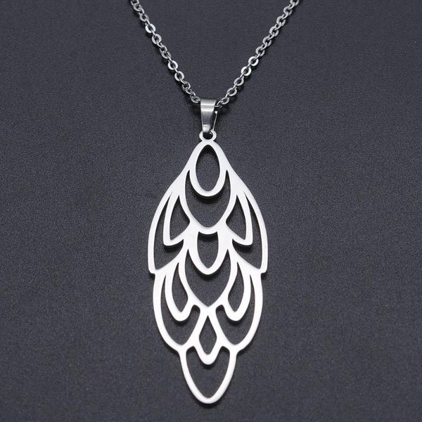 

pendant necklaces stainless steel peacock feather necklace for women fashion jewelry wholesale accept oem order drop, Silver