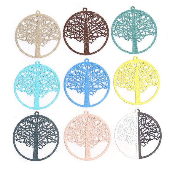 

doreen box copper pendants round tree of life filigree stamping hollow multicolor jewelry accessories findings 4.3cm x 4cm 5 pcs, Silver
