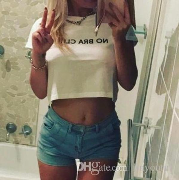 

2020 new cropped t shirt women no bra club print t-shirt women fashion cotton tee shirt femme crop woman clothing, White