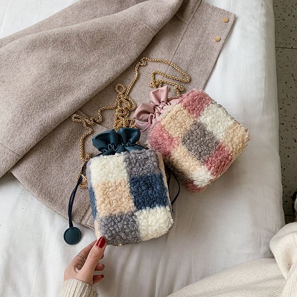 

woolen women handbag winter new fashion plush chain crossbody messenger bag vintage mini box bag
