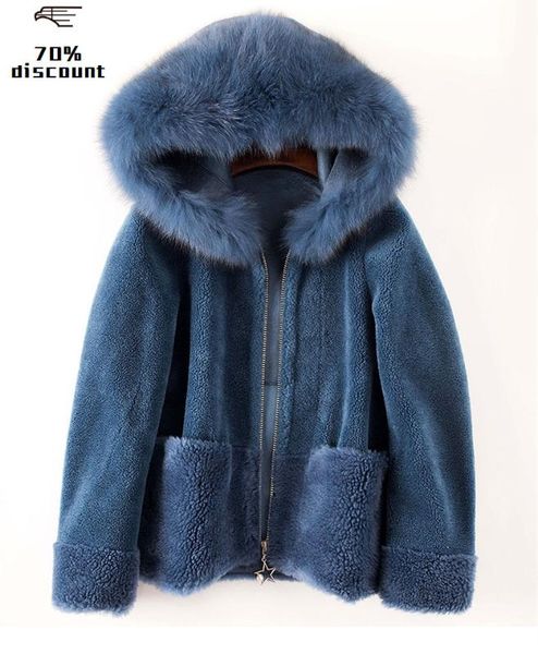 

зимнее пальто женщины настоящее меховое пальто женская овечья стрижка 300% шерсть пальто меховой воротник корейские куртки manteau femme my, Black