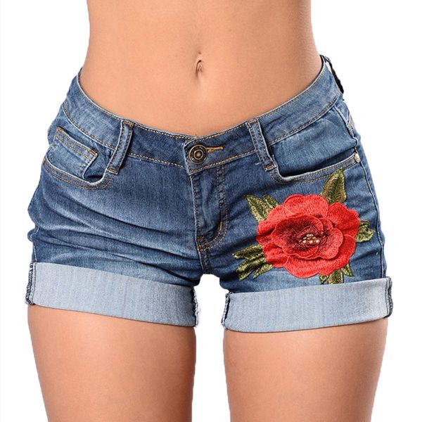 

summer woman's curl embroidered denim shorts gloria jeans for women pants breeches overalls vintage female torn trousers, Blue