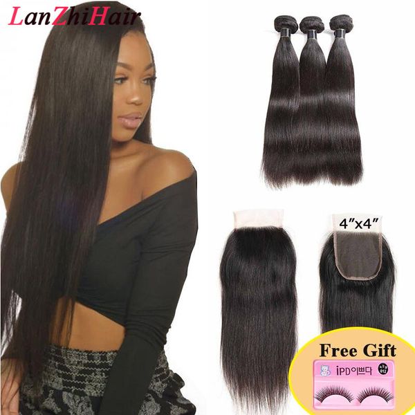 Brazilian Remy Hair Straight With 4x4 Closure Cheap 3 Bundles