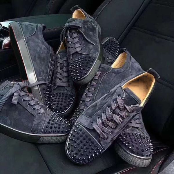 

НОВЫЙ Красный низ Шипы Плоские Veau Velours Дизайнерские Кроссовки мужские кроссовки 1