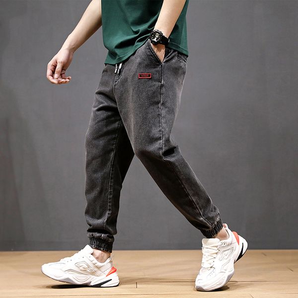 

japanese style vintage men jeans black loose fit harem pantsdenim cargo pants streetwear slack bottom hip hop joggers jeans men, Blue