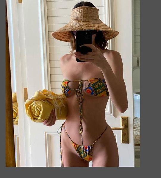 

2020 brazilian bikini swimwear designer women halter push up bikini set swimsuit female floral print bandage biquini bathing suit kj01, White;black