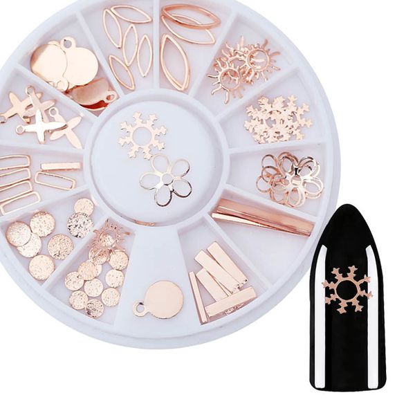 

blueness 1 wheel shiny 3d nail rhinestones stud metal nail art decoration flower round shape sequins manicure accessories, Silver;gold