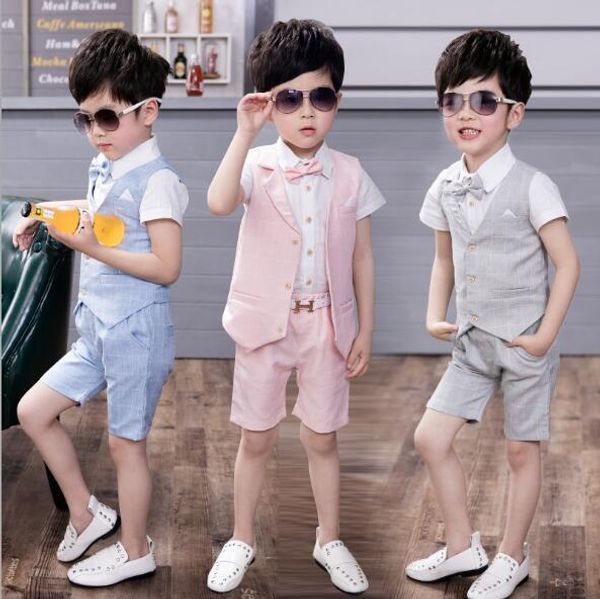

3pcs vest+pant+shirts summer plaid formal vest gentle boys suits, Blue