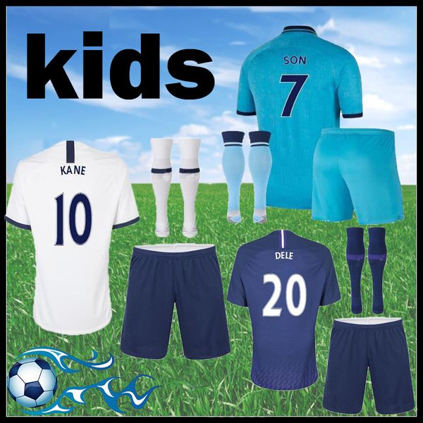 

spurs kids kits thailand 2019 2020 kane son home away soccer jerseys 3rd lucas eriksen dele ndombele men sets 19 20 shirt, Black