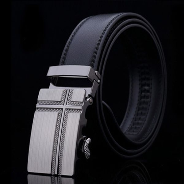 

men's genuine leather elegant cross buckle automatic buckle belt man's jeans and jeans belt, Black;brown