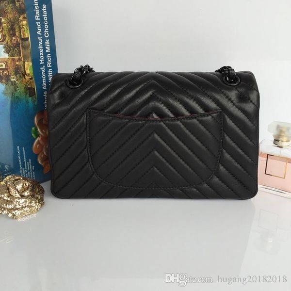 

High quality V-shaped Double Flap Bag Genuine Lambskin Quilted chain Bag with black Hardware Women's Messenger Bag