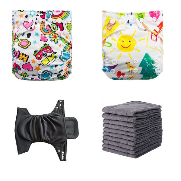 

babyland bamboo charcoal diapers 5pcs + 5pcs bamboo charcoal inserts five layers baby cloth diapers waterproof nappy with insert