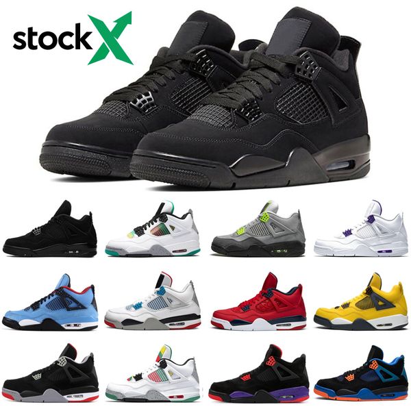

2020 stock x jumpman 4 4s black cat men basketball shoes cactus jack bred fire red mens trainers sports sneakers size 7-13