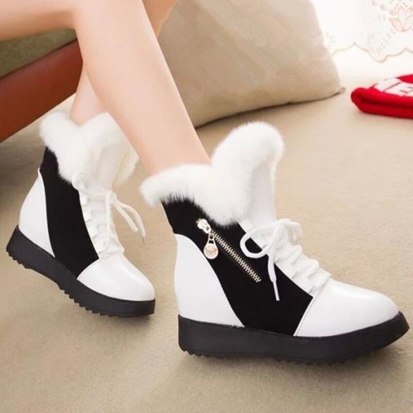 

agutzm women snow boots warm short fur plush new winter ankle boot platform ladies zip shoes female comfort women boots a369, Black