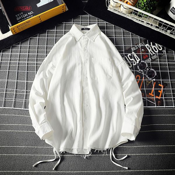 

jaycosin pure color men shirt plus size spring fashion baggy cotton cool thin breathable lapel collar hanging dyed shirts 1213, White;black