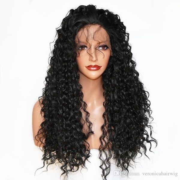Fashion 180 Density Black Long Loose Curly Synthetic Lace Front