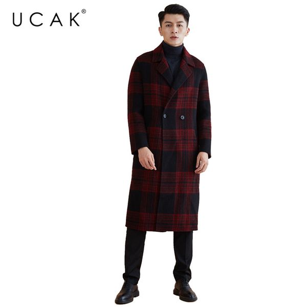 

ucak brand wool coat 2019 new arrivals winter coat men fashion long jacket men big collar trench overcoat thick warm coats u8005, Black