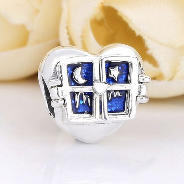 

2019 spring 925 sterling silver window heart charm bead for european pandora jewelry charm bracelets, Black