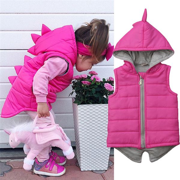 

fashion winter warm kids baby girl dinosaur cotton-padded waistcoat jacket solid sleeveless hooded outwear zipper vest 6m-5y, Blue